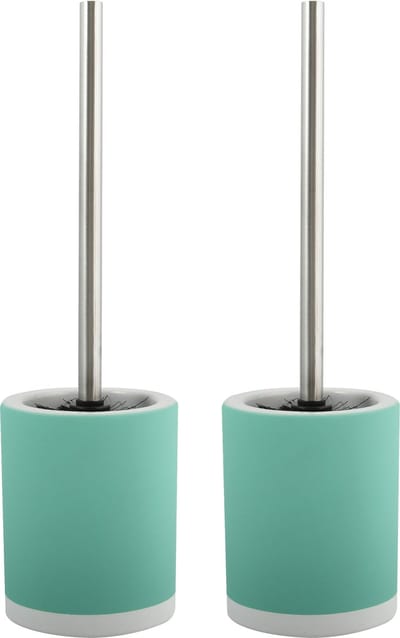 MSV Shine Toilet/wc-borstel houder - 2x - keramiek/metaal - azuurblauw - 38 cm