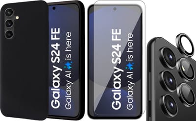 Hoesje geschikt voor Samsung Galaxy S24 FE - Screenprotector Glas & Camera Protector - Mat Back Case Zwart