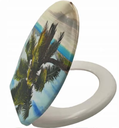 Duroplast Softclose toiletbril met palmboommotief kunststof WC bril met deksel caribische opdruk