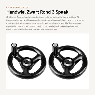 Dailygoods- Handwiel 12 x 100mm - Kunststof - 3 Spaak - Draaihandvat - Precisie-instelling - Professioneel ontwerp - Bedieningswiel