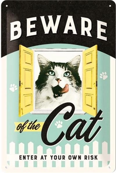 Beware Of The Cat, Enter At Your Own Risk Metalen Bord 20 x 30 cm