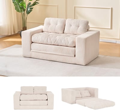 Sweiko Tweezitsbank - Slaapbank - Corduroy - Traagschuim - Stalen frame - Geen montage nodig - Beige