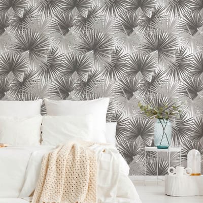 Fotobehang Profhome 391842-GU vliesbehang hardvinyl warmdruk in reliëf glad in jungle stijl mat grijs crèmewit beige 1,59 m x 2,8 m
