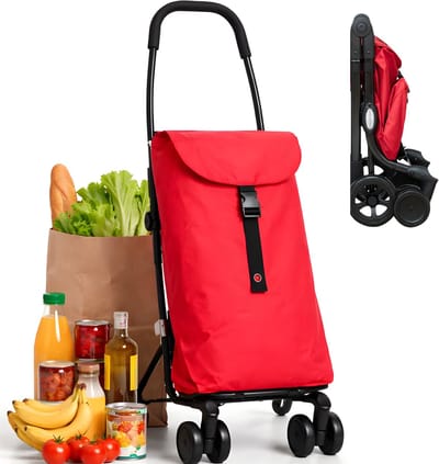 Lomera Boodschappentrolley - Boodschappentrolley 4 Wielen - Boodschappentrolley met 4 Wielen - Boodschappen Trolley - Boodschappenkar - Boodschappentas op Wielen - Boodschappentrolley Rood - Boodschappenwagen