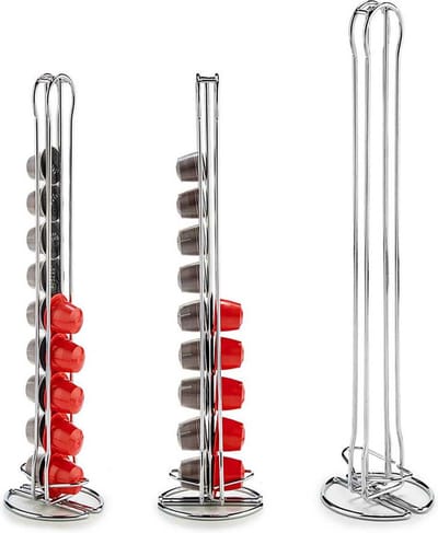 Kinvara Koffie cup/capsule houder/dispenser - metaal - voor 20 cups - D10 x H38 cm - Geschikt voor Nespresso cups