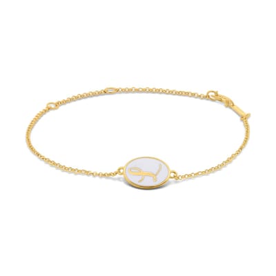 New Bling 9LA-20058-L Zilveren Armbandje met Letter - L - Ovaal - 12x8,6mm - Wit - Zilver - 16+2+3cm - Verguld/Goud op Zilver
