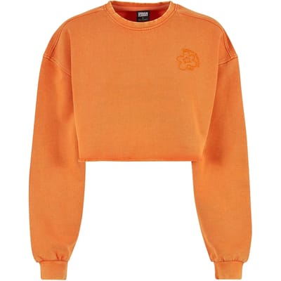 Urban Classics - Cropped Flower Embroidery Terry Crewneck sweater/trui - 4XL - Oranje