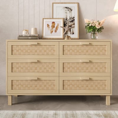 VVBV Ladekast met Lades, Opbergruimte - Rotanlook, Voor Slaapkamer/Gastenkamer, Verstelbaar - Hout/Rotanlook Naturel