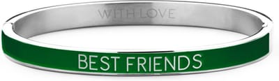 Key Moments 8KM-BC0006 Stalen Bangle met Tekst - Best Friends - One-size - Zilverkleur / Groen