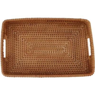 Serveerschaal met Handvatten Rieten Rechthoek Grote Capaciteit Duurzame Decoratieve Schaal voor Fruit 36*23*6.5cm brown