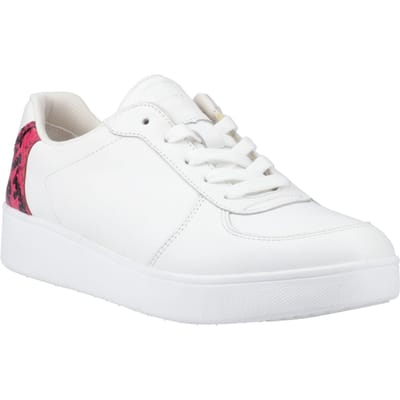 Fitflop Rally Slangenprint-Backtab Leren Dames Urban Wit/Wilde Framboos Sneakers