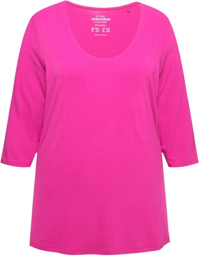 Ulla Popken - Dames - Shirt diepe ronde hals 3/4-mouw - Magenta - Maat 42+