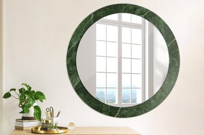 Wallfluent Bedrukte Ronde Spiegel - Ronde Wandspiegel Decoratieve Print Groen Marmer - 80 cm / 66 cm - Groente - Groente Ronde Spiegel Met Bedrukte Lijst - Badkamerspiegel - Gangspiegel - Eetkamer - Hal - Glazen spiegel