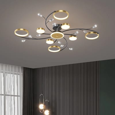 8 Ringen Plafondlamp - Moderne LED Kroonluchter - Smart Lamp - APP - Goud/Zwart - Dimbaar Met Afstandsbediening - 100 cm