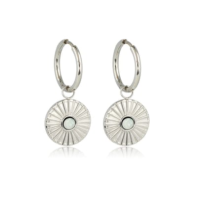 My Bendel - Zilverkleurige Oorbellen Amazonite Zonnetje - Stralende Zilverkleurige Oorringen met Amazonite Zonnetje - met Luxe Cadeauverpakking | Sieraden Voor Dames