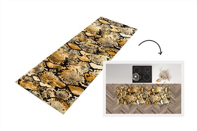 Keukenloper - Loper keuken - Dierenprint - Slang - Goud - 150x50 cm - Keukenloper vinyl
