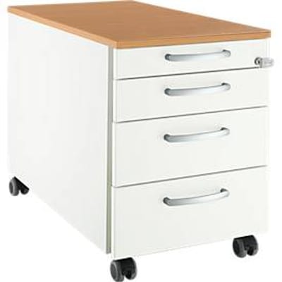 Schäfer Shop  Select Verrijdbaar ladeblok 1233, 4 schuifladen, Handgreep rond wit/blank aluminium/beukenpatroon