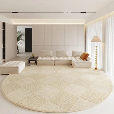 Moderne Tapijten voor Slaapkamer Pluizig Zacht Woonkamer Tapijt Dik Kleedkamer Ronde Vloermat Crème Woonkamer Decoratie Antislip Tapijt 80x80CM