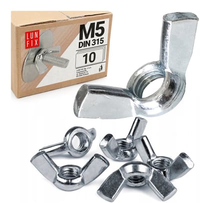 LUN FIX - DIN 315 vleugelmoer M5 - 10 Stk. - verzinkt staal - handvast te draaien - voor meubels, machinebouw, tuin, doe-het-zelf