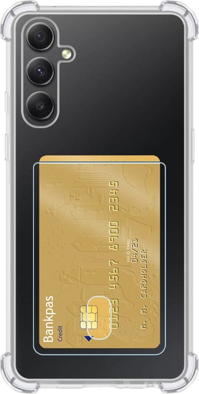 Hoes - Geschikt voor Samsung Galaxy A54 - Met Pashouder en Kaarthouder - Telefoon Hoesje Shockproof - Siliconen Case - Back Cover - Shock Proof - Pasjes Houder - Transparant