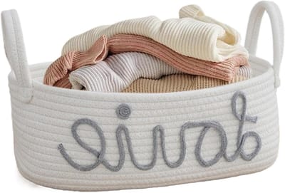 Draagbare Luiermand - Opbergmand Touw - Thuis Organiseren - Creatief Met Handvat - 33x19x12 cm - Grijs