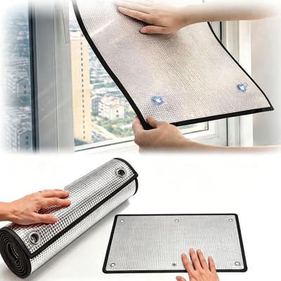 Warmte-isolerende, reflecterende raamfolie voor de zomer, verduisterende raamfolie van aluminiumfolie, geschikt voor serres, campers, garagedeuren en dakramen (50 x 90 cm).