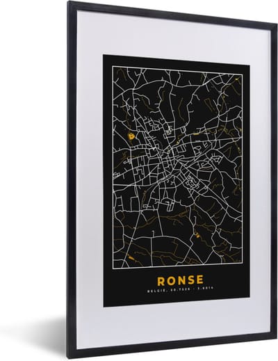 Fotolijst incl. Poster - Ronse - Kaart - Plattegrond - Goud - Stadskaart - 40x60 cm - Posterlijst