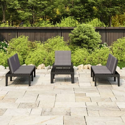 vidaXL - 4-delige - Loungeset - met - kussens - kunststof - grijs