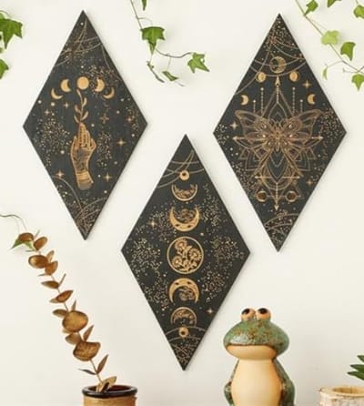 Set van 3 Houten Maanfase Wanddecoraties, Bohemian Wandversiering voor Woonkamer, Slaapkamer en Kantoor, Rustieke Decoratie voor een Landelijke Stijl
