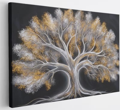 Saammp Canvas Schilderij - Goud zilvere boom - Abstract - 30x20 - Foto op canvas - Wanddecoratie - Muurdecoratie Woonkamer - Slaapkamer decoratie - Canvas Print