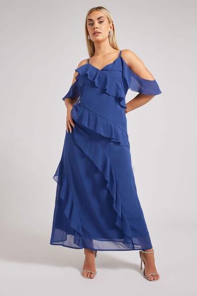 Yours London Maxi Jurk Met Ruches En Blote Schouders In Kobaltblauw Size 52