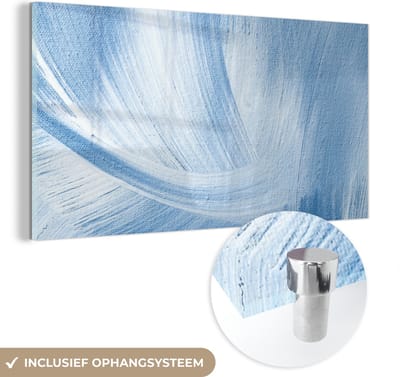 MuchoWow® Glasschilderij 40x20 cm - Schilderij acrylglas - Blauw - Acrylverf - Design - Foto op glas - Schilderijen