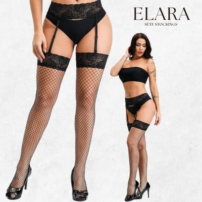 Elara Celestia – Sexy Jarretel Gordel met Kousen – 2-Delige Lingerieset – Verleidelijke Netkousen met Kant – S t/m XL – Dames Lingerie