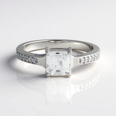 Cavill - Elegante Ring 925 Sterling Zilver Geplatineerd - 1,454 ct Cambodjaanse Asscher Zirkoon + 12 Zirconia - Modern & Glanzend