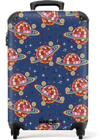 NoBoringSuitcases.com - Koffer - Retro disco regenbogen patroon kleurrijk - Past binnen 55x40x20 cm en 55x35x25 cm - Trolley handbagage - Valiezen met wieltjes volwassenen - Reiskoffer op wielen - Rolkoffer lichtgewicht