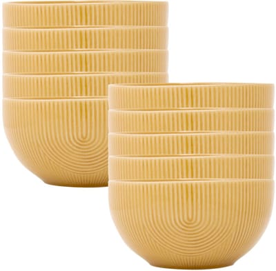 Secret de Gourmet Soepkommen Memphis - 10x - D14 cm - 600 ml - okergeel - keramiek - schaaltjes - kommetjes - stapelbaar