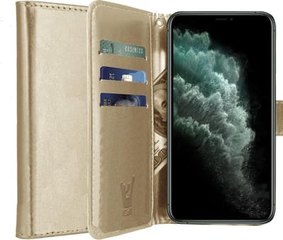 Hoesje geschikt voor iPhone 11 Pro - Book Case Kunstleer Pasjeshouder Goud
