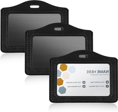 Set van 3 Horizontale ID Kaarthouders van Leer met Transparante Venster voor Luggage Tags, Bankkaarten en Bedrijfspassen