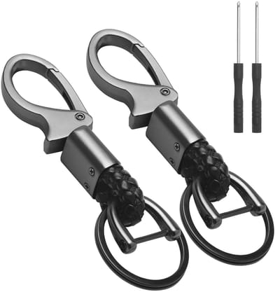 Dailygoods- Sleutelhanger D-vormig - Set van 2 - Zinklegering Karabijnhaak - Autosleutelhanger met 2 Ringen - Schroevendraaier - Antiverlies Design