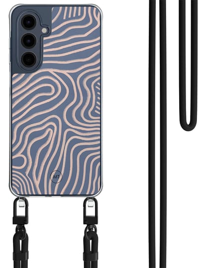 Hoesje met koord geschikt voor Samsung Galaxy A16 - Flowing lines - Inclusief Zwart koord - Crossbody beschermhoes - Transparant, Paars - Mooie Telefoonhoesjes