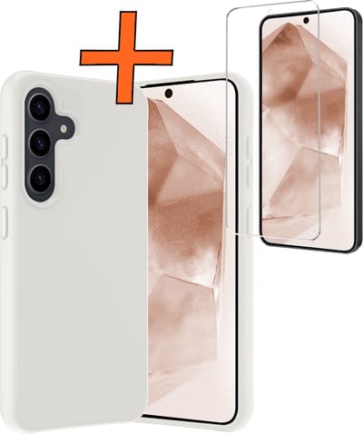 Hoes - Met Screenprotector - Geschikt voor Samsung Galaxy A55 - Sterk & Shockproof - Back Cover - Siliconen Case - Telefoon Hoes - Wit