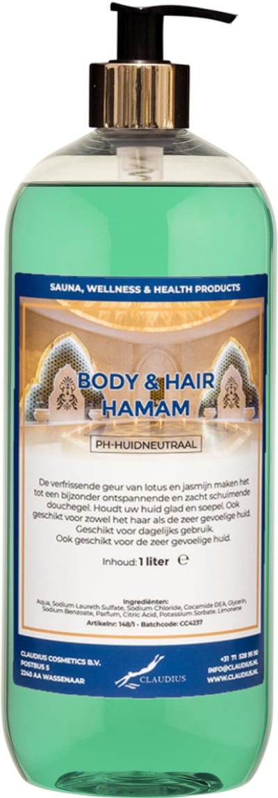 Body & Hair Hamam 1 liter met gouden pomp - 2 in 1 voor lichaam en haar