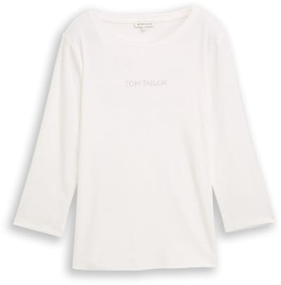 Tom Tailor - Slim fit shirt met lange mouwen en glitterlogo - Maat XL - Whisper White