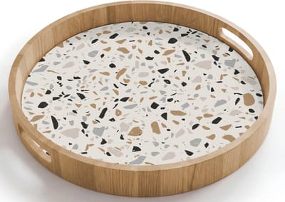 Dienblad rond 40x40 cm - Schootdienblad hout - Terrazzo - Patroon - Staal - Borrelplank rechthoek - Plateau houten dienbladen
