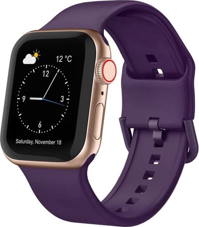 By Qubix - Geschikt voor Apple Watch bandje - Soft siliconen bandje met gespsluiting - Donkerpaars - Geschikt voor Apple Watch 44mm / 45mm / 46mm / 49mm (Ultra 1,2 en 3) - Smartwatch bandje