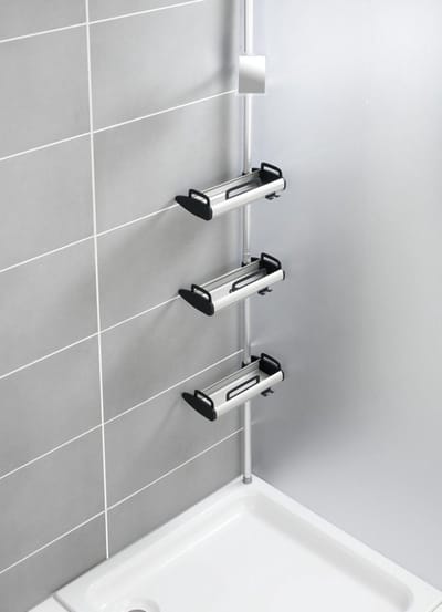 WENKO 22828100 Etagère de douche télescopqiue, Aluminium/Plastique, Argent/Noir, 30 x 70-260 x 17 cm