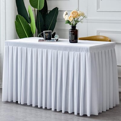Fluwelen tafelkleed Rechthoekige conferentie-expositietafelhoes Wit / Zwarte tafelrok voor bruiloft, evenement, feest, bureaudecoratie 100x40x75cm