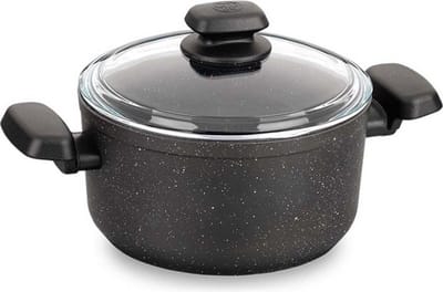 Korkmaz Ornella Braadpan 28 cm – Aluminium Pan 8L Met Deksel – 5-Laags Antiaanbaklaag – Marmerlook – Voor Inductie en Alle Warmtebronnen