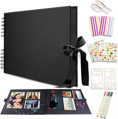Fotoalbum Set - Scrapbook Album - Herinneringen Bewaren - Compleet DIY Pakket - 29 x 21.5 cm - Zwart
