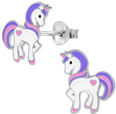 Joy|S - Zilveren eenhoorn oorbellen - pony oorknoppen - 10 x 13 mm - unicorn